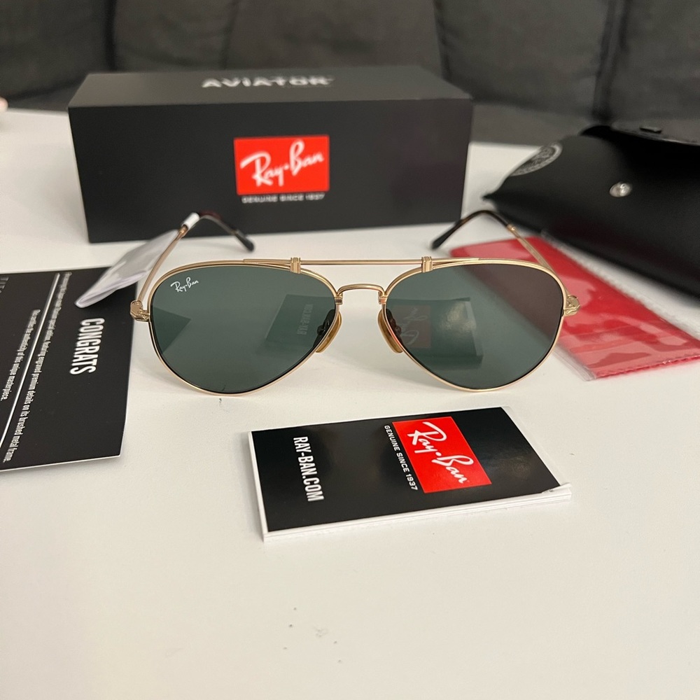 Brand new Ray Ban RB 8125 aviator titanium gold plated made in Japan 58 mm